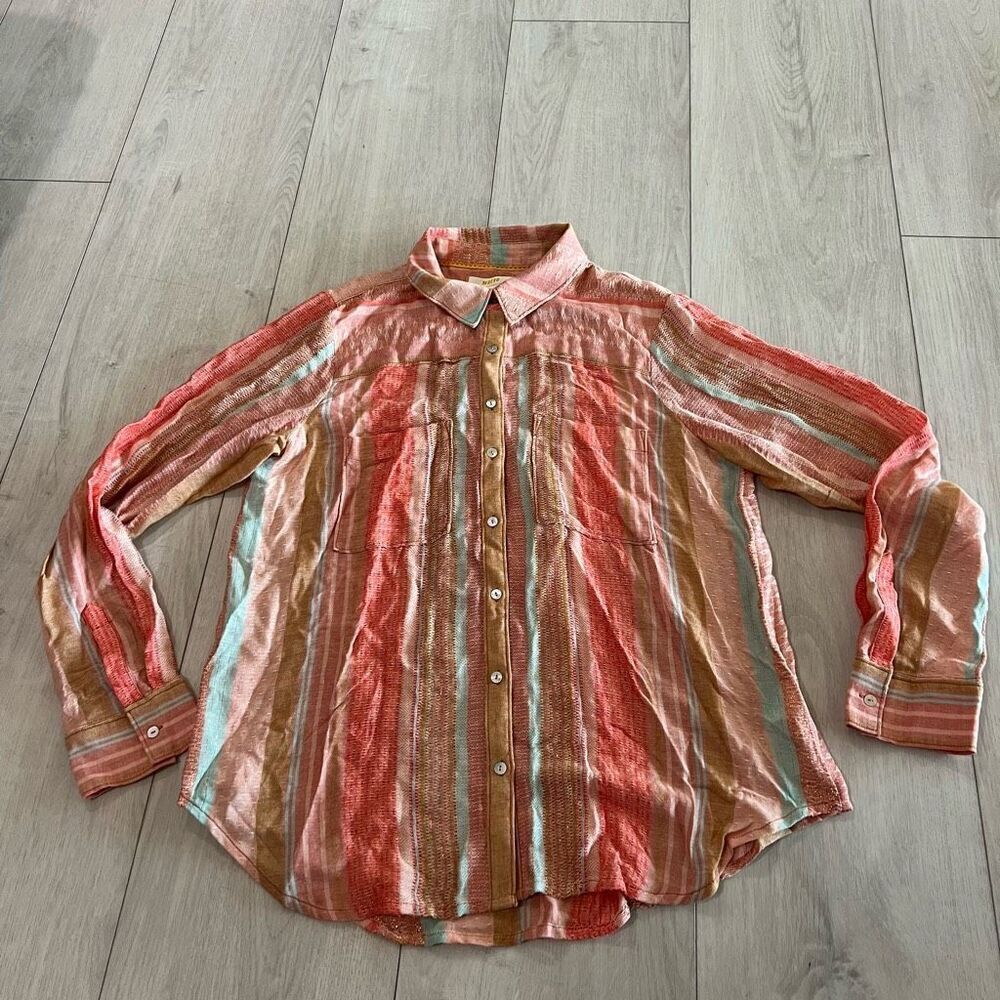 Anthropologie Maeve Calipatria Oversized Striped Button Up Top size 6